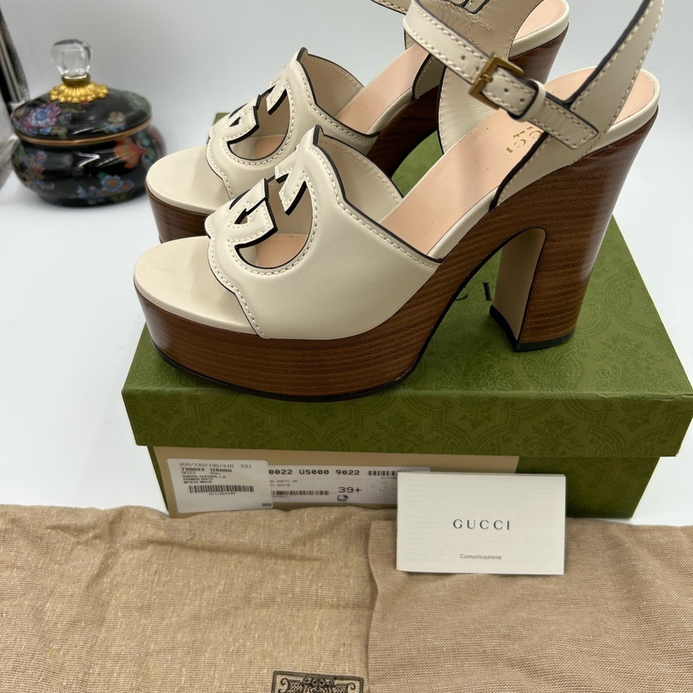 Women's Gucci interlocking G leather platform sandals size 39.5 made in Italy - Picture 4 of 13